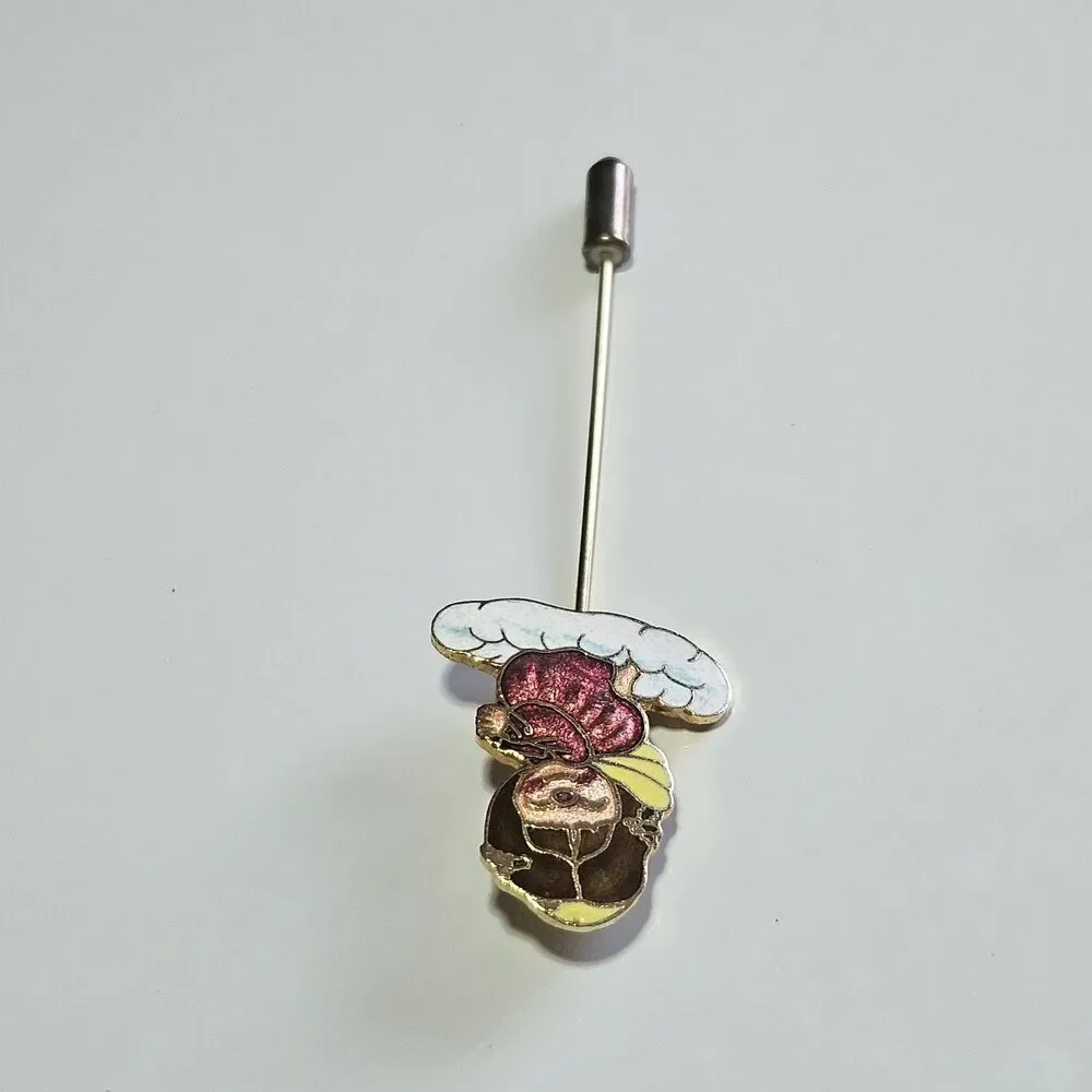 Vintage 1978 Enameled Centennia Stick Pin Gold Tone Angel Praying Red Pink Lapel